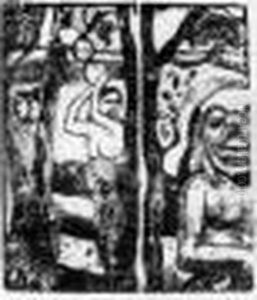 Femme Cueillant Des Fruits Et Oviri. 1896-1897. by Paul Gauguin