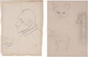Portrait Of A Man And Animal Studies: A Pair Of Drawings by Paul Gauguin
