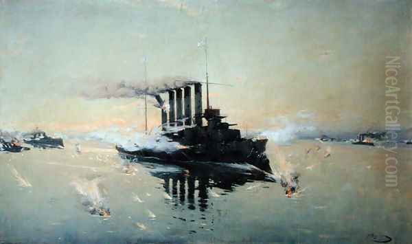 Cruiser Askold fighting on July 28th 1904 in the Yellow Sea, 1906 - view 1