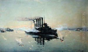 Cruiser Askold fighting on July 28th 1904 in the Yellow Sea, 1906