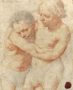 Two dwarfs wrestling by Ottavio Vannini