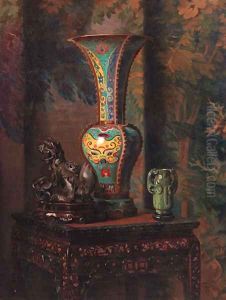 A still life with Chinese objects by Hubert Vos