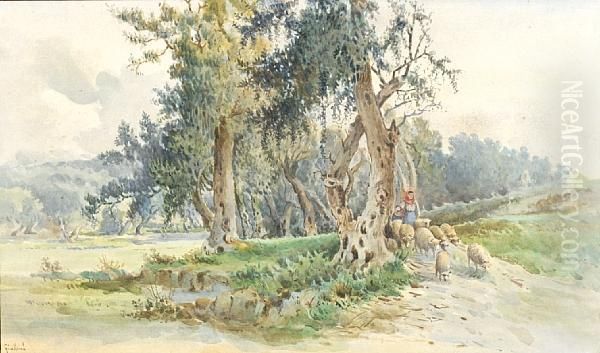 Shepherdess With Herd - view 1