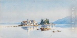 Die Klosterinsel Vlacherna Und Die Mauseinsel Pontikonissi Bei Korfu