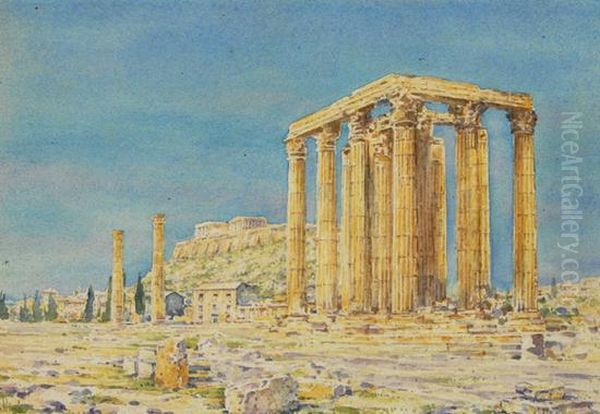 Temple Of Zeus, Olympius And Acropolis, Athens - view 1