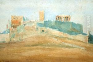 Greek -- View Of The Acropolis, Athens; Watercolour, Bears Signature, 17x24.5cm by Angelos Giallina