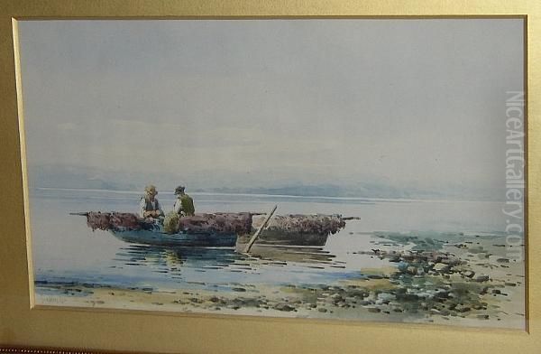 Fishermen In A Boat Mending Nets - view 1