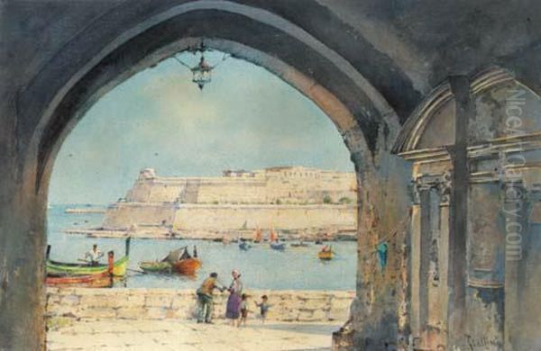 The Fortress By The Sea, Malta; And Travellers On Their Way Tovalletta, Malta - view 1