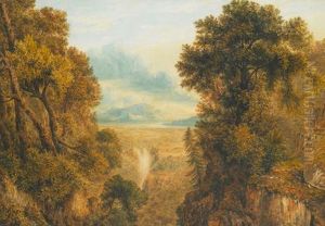 A Capriccio Wooded Landscape With Water Fall Watercolour On Paper 49 By 70 Cm by John Glover