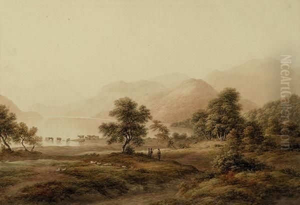 Shepherds With Sheep And Cattle - view 1