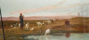 Figures And Goats By An Oasis