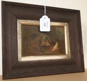 Study Of A Pig And Chicken Within A Landscape by Sidney Paul Goodwin