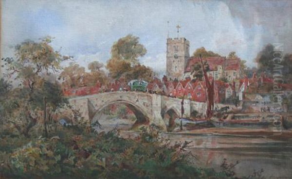 View Of A Village And Bridge From The Bank Of A River - view 1