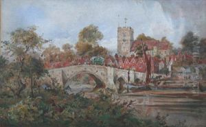View Of A Village And Bridge From The Bank Of A River by Sidney Paul Goodwin