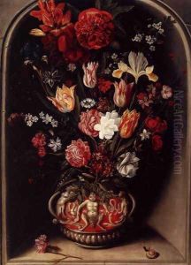 Flower Vase in a Niche c. 1615 by Jacob Woutersz Vosmaer