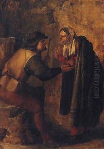 A gypsy telling a boor's fortune by Jan van de Venne