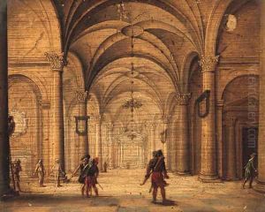 The Interior of a Cathedral with Soldiers in the foreground by Jan van Vucht