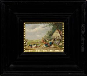 Huhner Und Enten Amsommerlichen Weiher by Max I Hanger