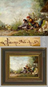 Huhner Und Hahn In Dorflandschaft by Max I Hanger