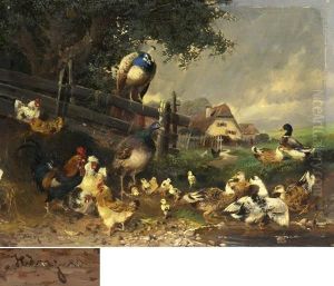 Diverses Federvieh In Dorflandschaft