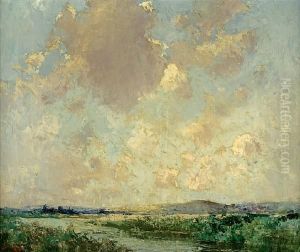 A River Landscape Under Billowing Clouds by William Lee Hankey