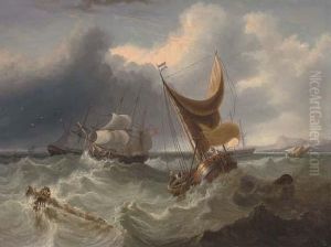 A Crowded Merchantman In The Channel Amidst Other Shipping by James Duffield Harding