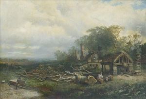 Harding, Childrenplaying By A Cut Tree In A Wooded Landscape by James Duffield Harding