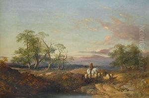 Landscape With Sheep And Drover; A Family Group On A Country Lane