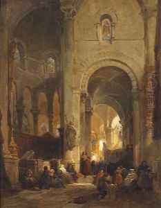 A Church Interior With Numerous Figures