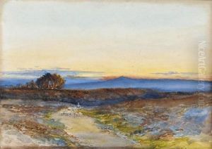 Middle East Landscape With Shepherd And Flock by Dudley Hardy