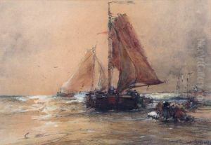 Fisher Folk And Sailing Vessels Off The Coast