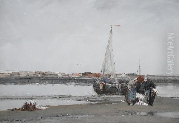 Unloading The Catch At Low Tide - view 1