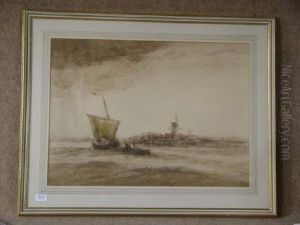 Sailing Boats With Windmill by Dudley Hardy