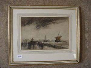 Harbour Scene Watercolour Signed In Bottomright Corner