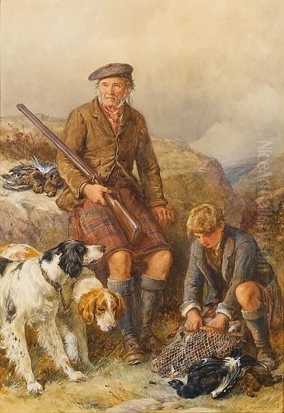 Gillie With Dogs And Game - view 1