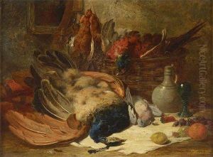Still Life Of Dead Game And Fruit On A Table Top by James Jnr Hardy