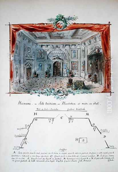 Set design and stage directions for an 1877 production of Hernani by Victor Hugo (1802-85), 1879 - view 1