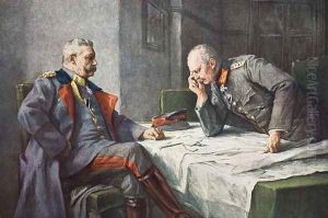 General von Hindenburg and Chief of Staff Erich von Ludendorff at the map table by Hugo Vogel