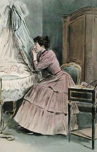 The Young Mother, from La Femme a Paris by Octave Uzanne, engraved by F. Masse, 1894