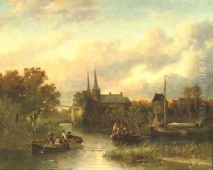 Fishing by a riverside town