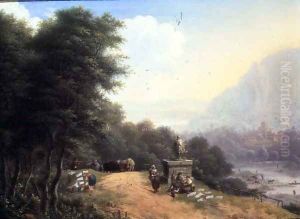 Landscape with laundry women by Johann Christian Vollerdt or Vollaert