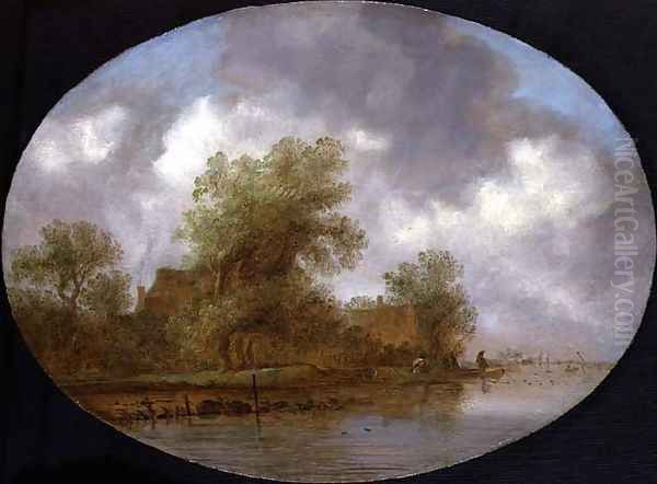 A River Landscape with Fishermen Hauling in Nets - view 1
