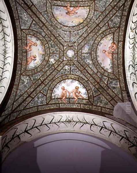 The semicircular ionic portico, detail of the ceiling vault decorated with putti in a garden, 1551-55 - view 1