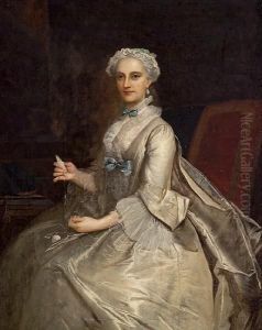 A Portrait Of A Lady, Three-quarter Length,seated, Holding A Spool Of Yarn by Joseph Highmore