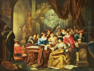 Music Party in a Palatial Interior with Statues and Works of Art by Franz Xavier Hendrick Verbeeck