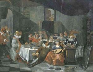 Elegant company making music in an interior by Franz Xavier Hendrick Verbeeck