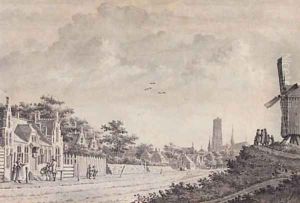 A view in Malines with the Church of Saint Rombouts