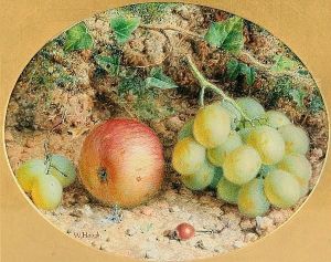 Still Life Of Grapes And Apple, Together With Another Similar, A Pair, Ovals by William B. Hough