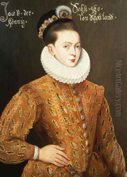 Portrait of James I of England and James VI of Scotland (1566-1625), purported to be the marriage portrait sent to the Danish Court to seduce Anne, his future wife - view 1