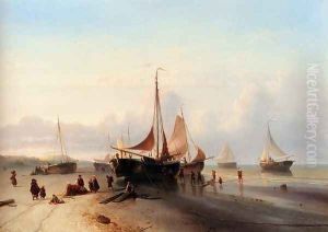 Moored Fishing Fleet On The Beach Of Scheveningen by Mauritz Verveer